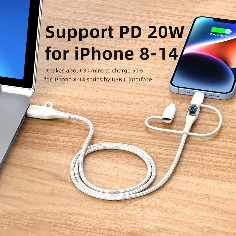 3In2 USB C Cable for Iphone 14 13 12 11 Pro Max 100W Type C PD Fast Charging Cable for Macbook Pro Tablets Xiaomi Samsung