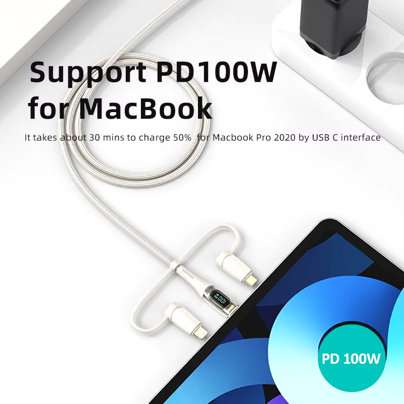 3In2 USB C Cable for Iphone 14 13 12 11 Pro Max 100W Type C PD Fast Charging Cable for Macbook Pro Tablets Xiaomi Samsung